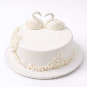 Elegant Silver Swan Anniversary Cake